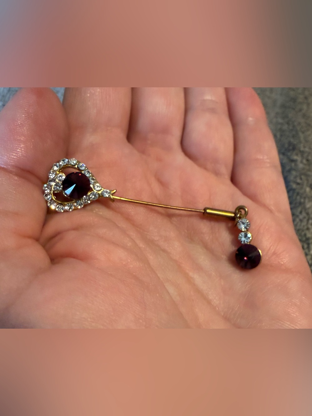 Vintage Gold-Tone Purple Crystal Stick Pin Brooch